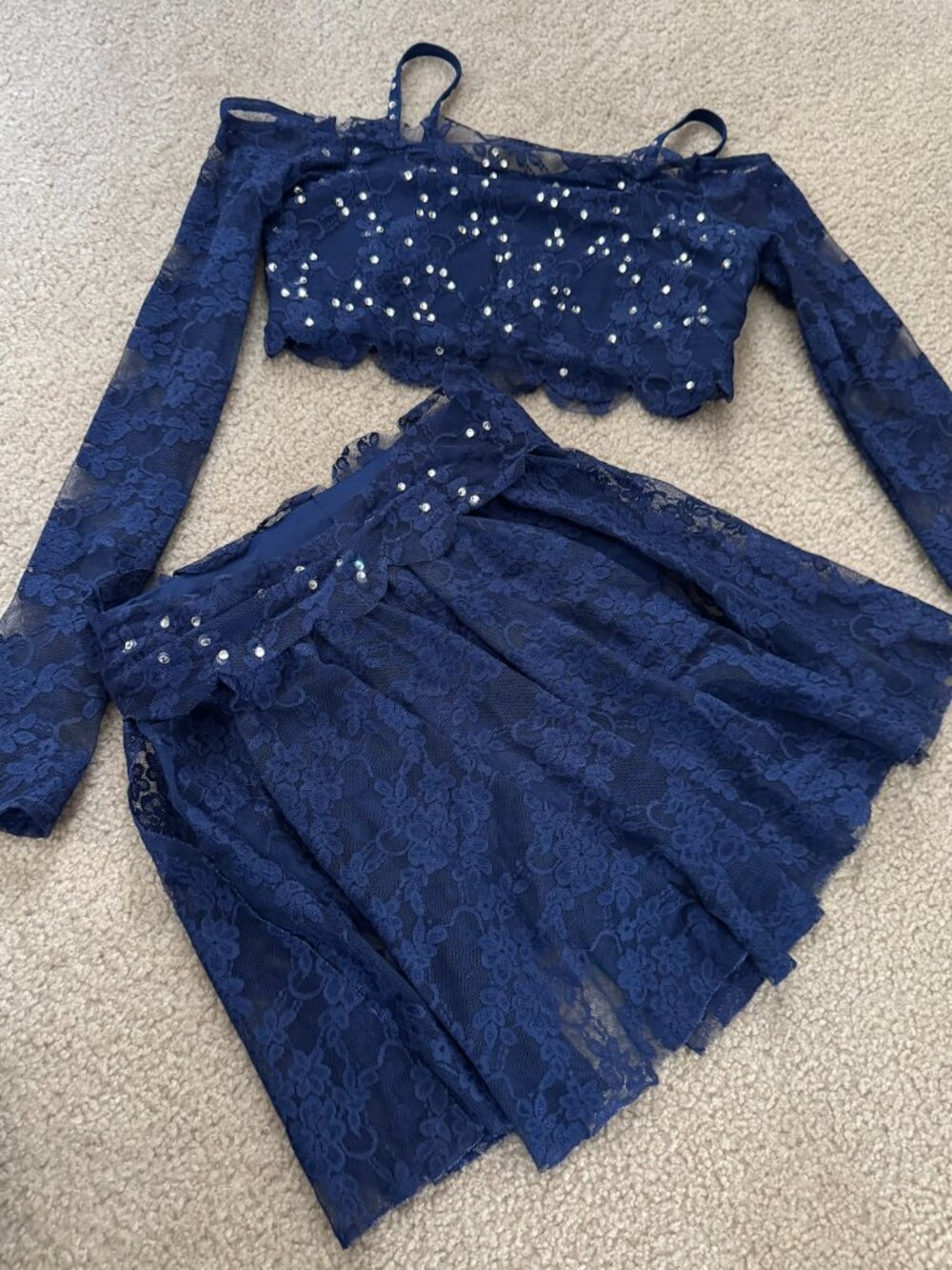 Navy Blue Lace & Rhinestone Dance Costume – Lyrical / Open